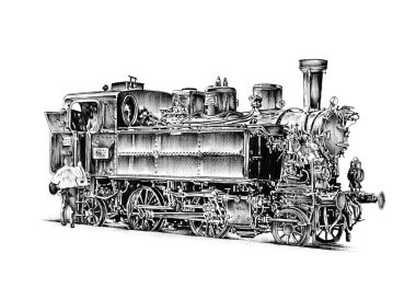 Eski buharlı lokomotif motoru antika