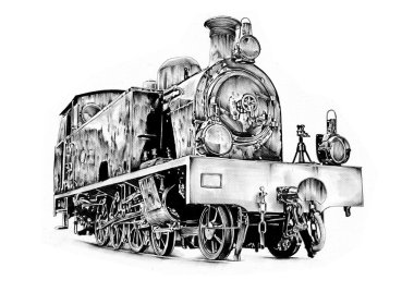 Eski buharlı lokomotif motoru antika