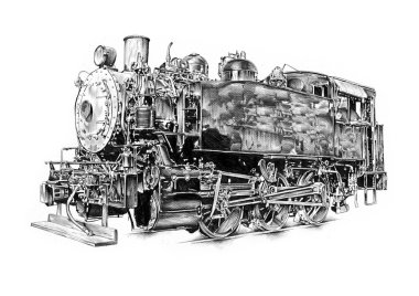 Eski buharlı lokomotif motoru antika