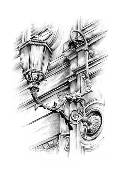 Rysunek starodawny latarni ulicznych ręcznie — Zdjęcie stockowe