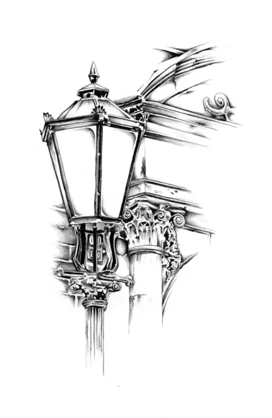 Antika gatan lantern ritning handgjorda — Stockfoto