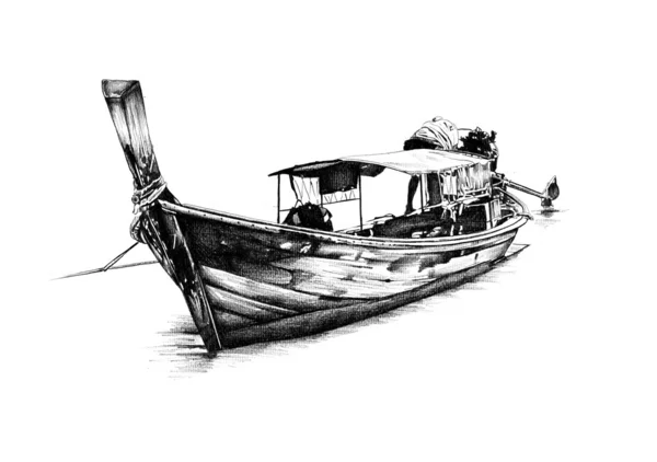 Antika tekne deniz güdü çizim el yapımı — Stok fotoğraf