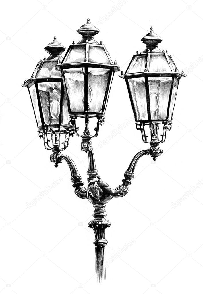 Antique street lantern drawing handmade — Stock Photo © maxtor7777