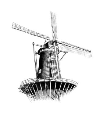 yel değirmeni eski retro vintage çizim