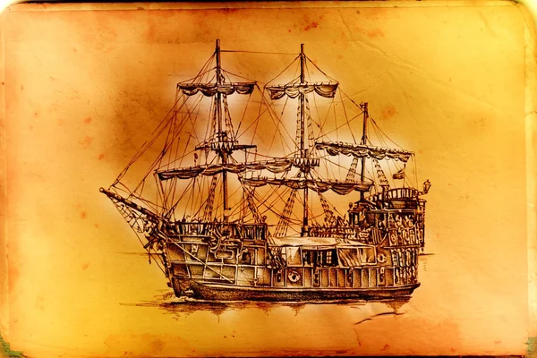 Antikes Boot Meer Motiv Zeichnung handgefertigt — Stockfoto