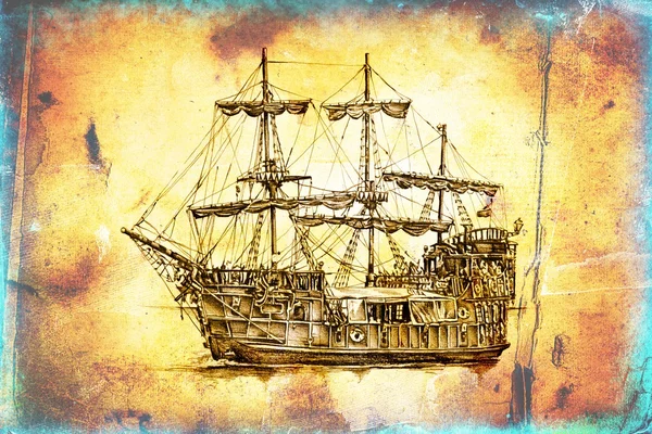 Antyczne łódź morze motywacja rysunek ręcznie — Zdjęcie stockowe