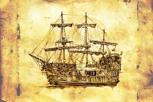 Barco antiguo mar motivo dibujo hecho a mano — Foto de Stock