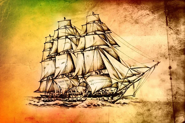 Антикварний морський мотив човна малюнок ручної роботи — стокове фото