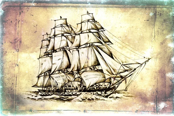 Antieke boot zee motief tekening handgemaakte — Stockfoto