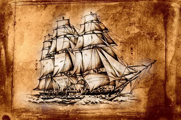 Antika båt havet motiv ritning handgjorda — Stockfoto