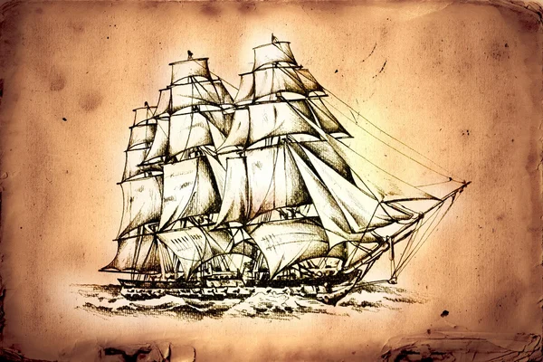 Антикварний морський мотив човна малюнок ручної роботи — стокове фото