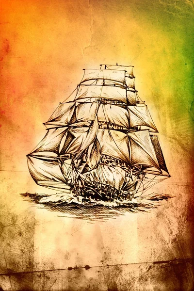 Antyczne łódź morze motywacja rysunek ręcznie — Zdjęcie stockowe