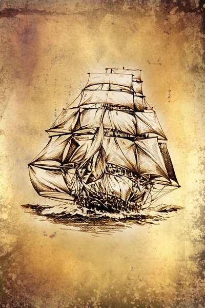 Ручной рисунок мотива старинной лодки — стоковое фото