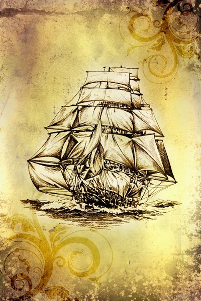 Antieke boot zee motief tekening handgemaakte — Stockfoto