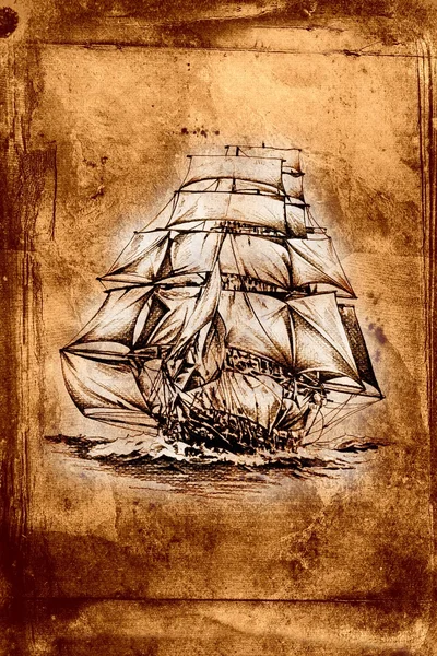 Barco antiguo mar motivo dibujo hecho a mano — Foto de Stock