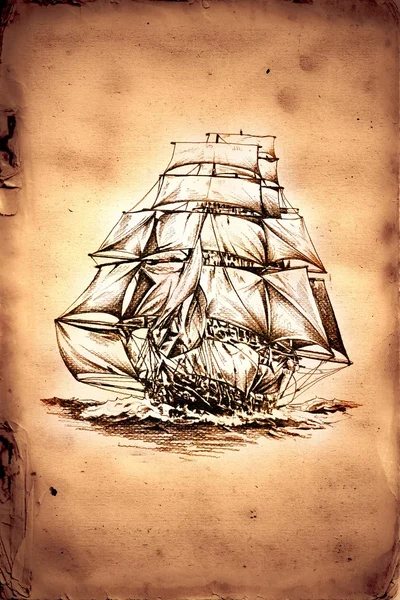 Antieke boot zee motief tekening handgemaakte — Stockfoto