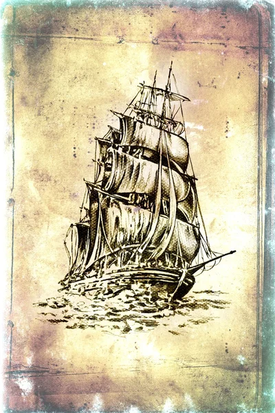 Antikes Boot Meer Motiv Zeichnung handgefertigt — Stockfoto