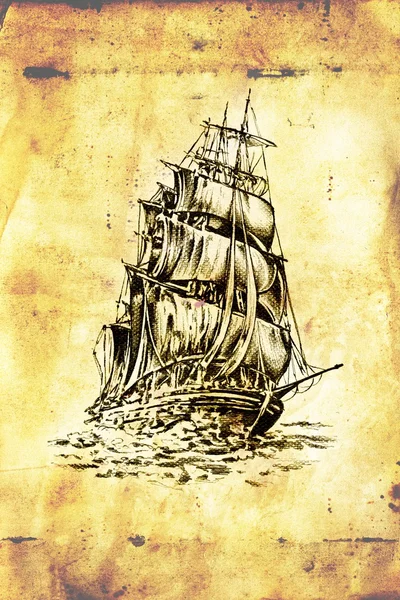 Antigo barco mar motivo desenho artesanal — Fotografia de Stock