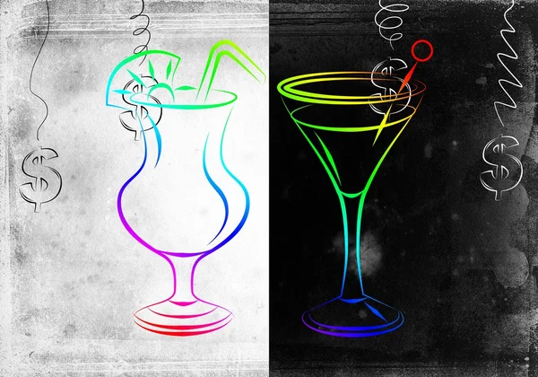 Illustration einer Reihe alkoholischer Cocktails — Stockfoto