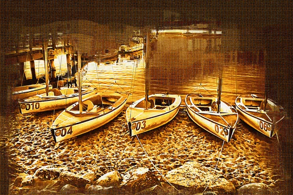 Peinture mer et bateaux — Photo