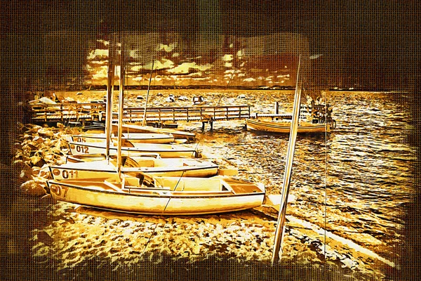 Sea and boats painting — Stock Photo, Image