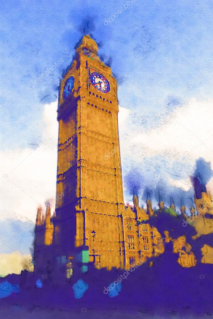 London watercolor illustration