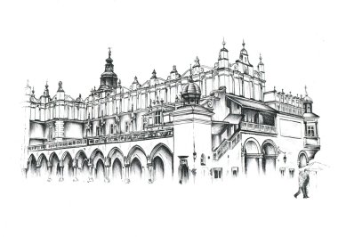 Krakow sketch, cracov, drawing handmade
