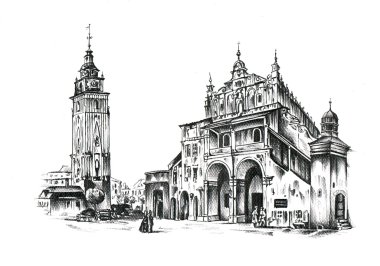 Krakow sketch, cracov, drawing handmade