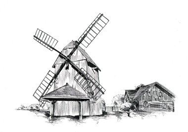Windmill sketch, art illustration