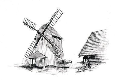 Windmill sketch, art illustration