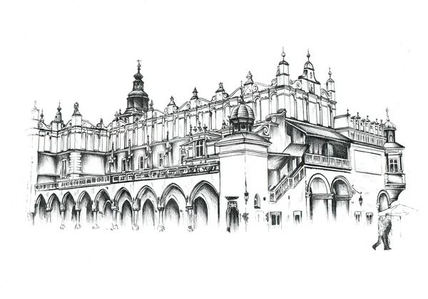 Krakow sketch, cracov, drawing handmade — Stok fotoğraf