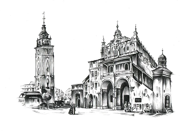 Krakow sketch, cracov, drawing handmade — Stok fotoğraf