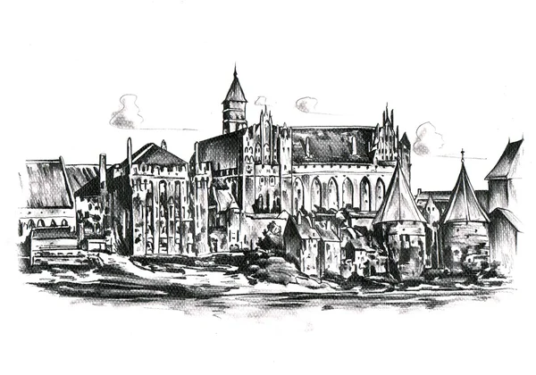 Malbork sketch, art illustration — Stock Photo, Image