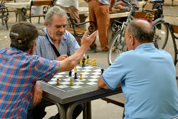Timisoara Rumänien September 2020 Männer Spielen Schach Einem Park Echte Stockfoto