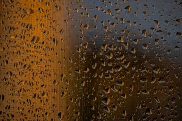 Gotas Chuva Uma Janela Pôr Sol Fundo — Fotografia de Stock