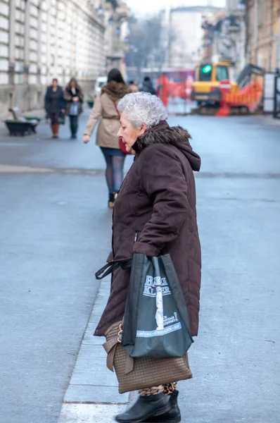 Timisoara Rumania Enero 2015 Mujer Caminando Por Calle Gente Real — Foto de Stock