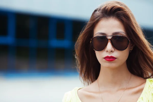 Eyewear concept. Portrait of gorgeous young woman in top — Stock Photo, Image