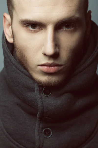 Male beauty concept. Portrait of brutal young man with short hair — Stock Photo, Image