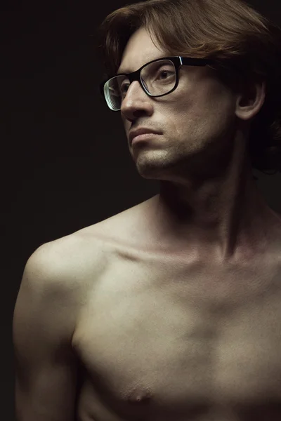 Real natural male beauty concept. Close up profile portrait of man in eyewear — Stock Photo, Image