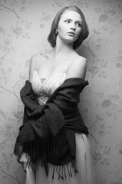 Ντίβα Χόλιγουντ έννοια. vintage λαμπερό νέους actr πορτρέτο — Φωτογραφία Αρχείου