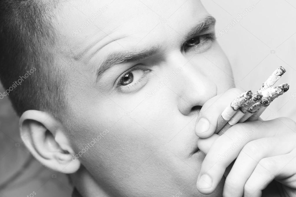 Stop Smoking Concept. Emotive portrait of young fashionable mode
