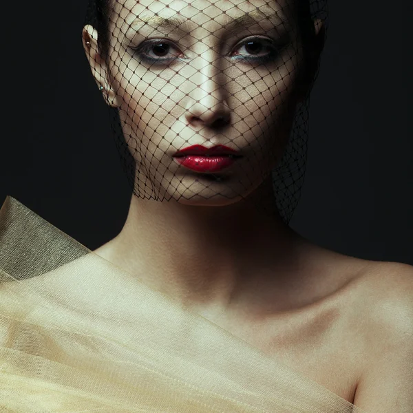 Art fashion concept. Portrait of sensual beautiful brunette look — Stock Photo, Image