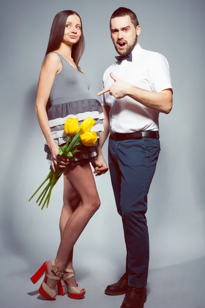 Happy pregnancy concept. Portrait of young loving couple waiting for baby — Stock Photo, Image