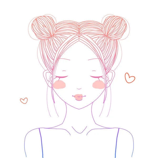 Cute girl with double buns — Stock Vector