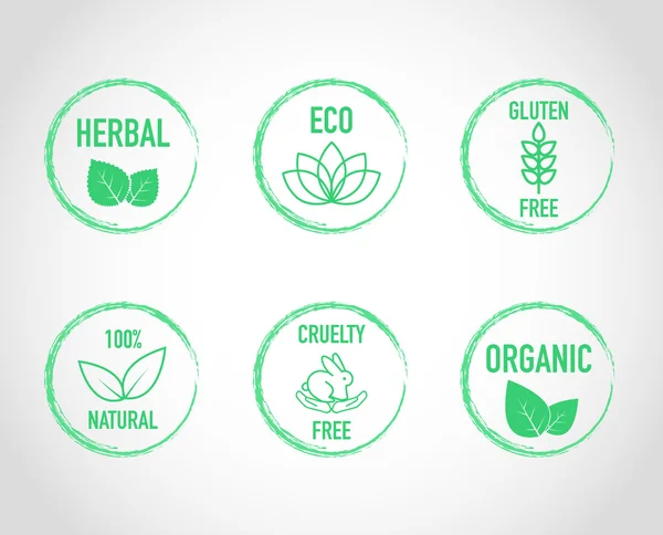 Natural eco organic label icons — Stock Vector
