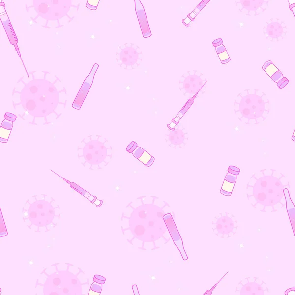 Padrão sem costura sonhador rosa com seringas e ampolas — Vetor de Stock