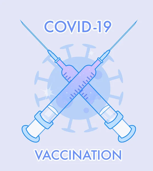 COVID-19 Ilustración de jeringas cruzadas frente al virus Gráficos Vectoriales