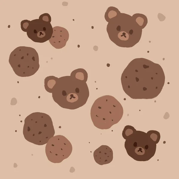 Kawaii fondo de galletas de chocolate y cabezas de oso — Foto de Stock