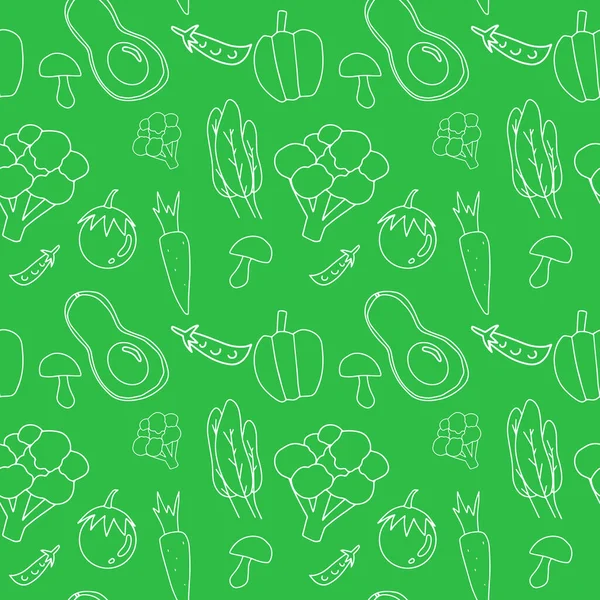 Weiße Linie Kunst von Gemüse auf grünem Hintergrund — Stockvektor