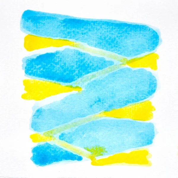 Uma Imagem Foto Aquarela Azul Amarela Abstrata Papel Pintura Mão — Fotografia de Stock